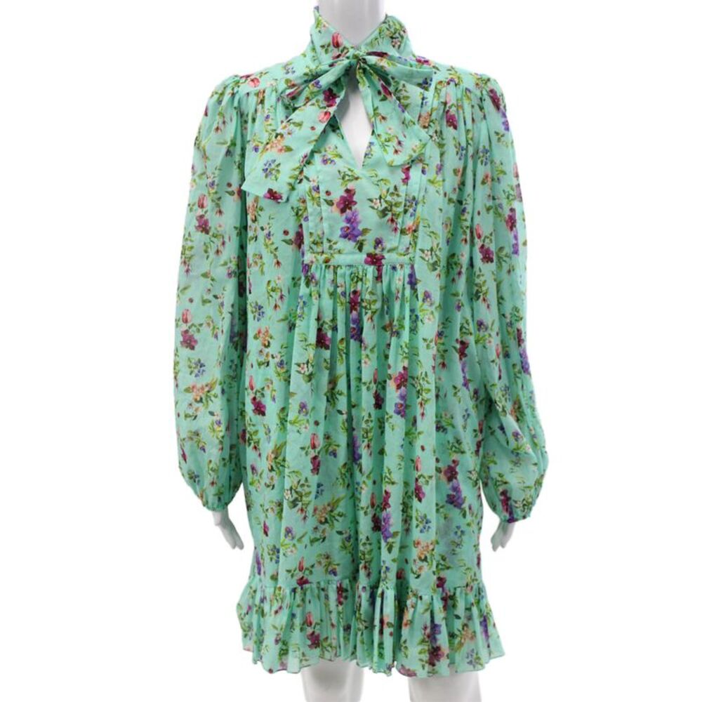 Paola Zuin Women Babydoll Dress Green Collared Long Sleeve Size 40